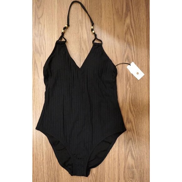 Shade & Shore Women’s Ribbed Bead Knot Detail One-Piece Swimsuit - Size M NWT - Picture 3 of 15